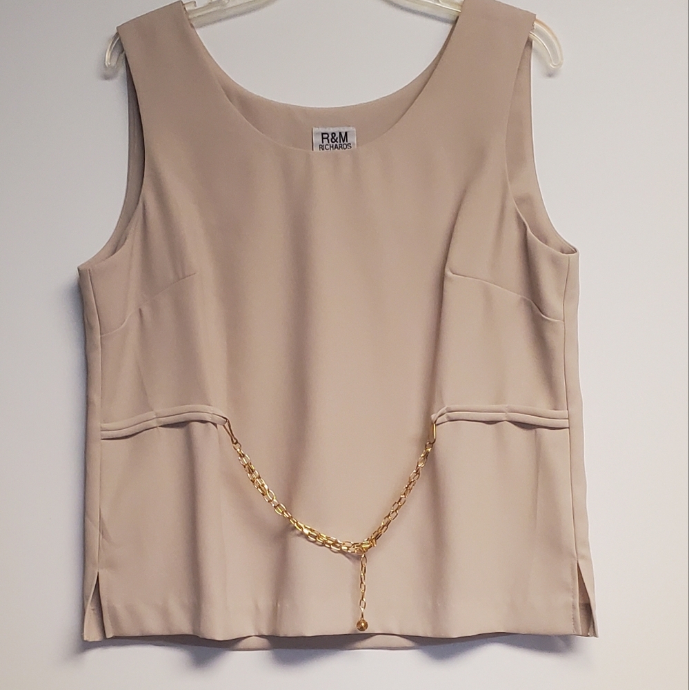 Vintage R&M RICHARDS by Karen Kwong Tan Chain Front Tank Top Size 16 Petite